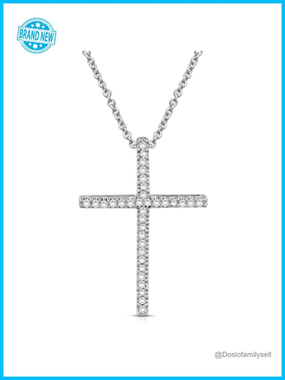 925 Sterling Silver Diamond Cross Pendant Necklace 18" Rolo Chain